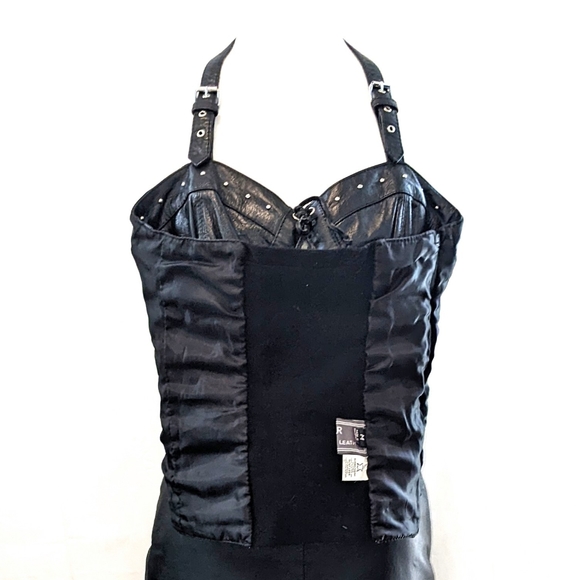 ECHTES LEDER Futter Women's Black Leather Open Back Halter Vest - Picture 6 of 11